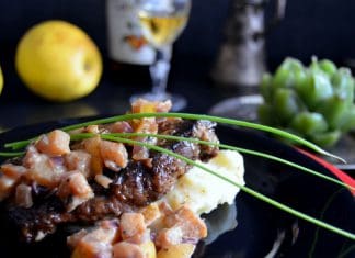 Ficat de vitel cu Calvados si mere