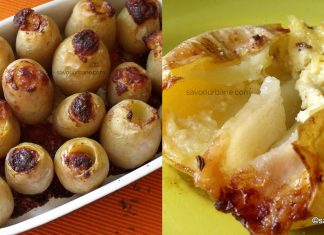 Cartofi umpluti cu branza si bacon, sunculita sau alta afumatura – la cuptor Cartofi umpluti cu branza si bacon - la cuptor reteta savori urbane
