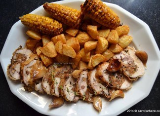 Rulada de pui cu ciuperci si porumb copt