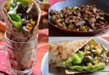 Tigaie de porc cu ciuperci si porumb – wraps cu lipie, carne, salata si sos de iaurt Tigaie de porc, ciuperci si porumb - wraps cu lipie, carne, salata si sos de iaurt reteta savori urbane