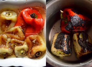 Salata de ardei copti intregi cu vinegreta simpla sau cu usturoi + VIDEO Salata de ardei copti intregi cu vinegreta simpla sau cu usturoi reteta savori urbane