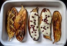 Vinete la cuptor crestate și rumenite servite cu lapte batut si rodie – dupa Ottolenghi Vinete la cuptor crestate și rumenite servite cu lapte batut si rodie - dupa Ottolenghi savori urbane