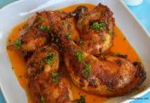 Pulpe de pui cu sos de rosii (bulion) si usturoi la cuptor