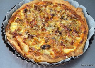 Tarta cu ciuperci (galbiori), sunca si cascaval – quiche cu ciuperci Tarta cu ciuperci (galbiori), sunca si cascaval reteta savori urbane