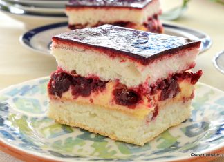 Prajitura Nora cu visine si crema de vanilie Prajitura Nora cu visine si crema de vanilie reteta savori urbane