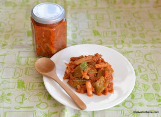 Zacuscă de fasole verde păstăi (teci) late sau fideluță pentru iarnă Zacuscă de fasole verde păstăi (teci) pentru iarnă savori rubane