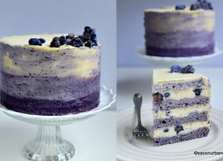 Tort cu afine și ciocolată albă, în degrade – tort ombre sau gradient Tort cu afine și ciocolată albă, în degrade - tort ombre sau gradient reteta savori urbane 1