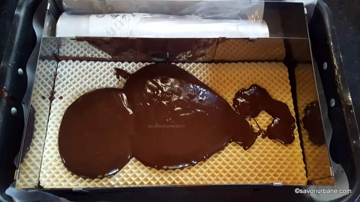 cum se monteaza foile de napolitana cu crema de ciocolata pentru tort karlsbad sau pischinger (3)