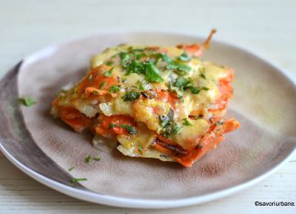 Cartofi și morcovi gratinați cu smântână și usturoi în stil dauphinois – la cuptor Cartofi și morcovi gratinați cu smântână și usturoi în stil dauphinois - la cuptor reteta savori urbane