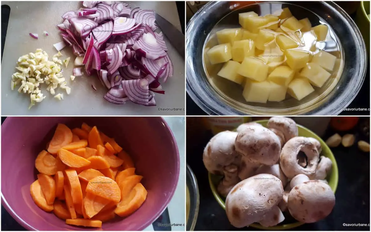 ingrediente legume pentru mancare de vita cu ceapa usturoi cartofi morcovi ciuperci