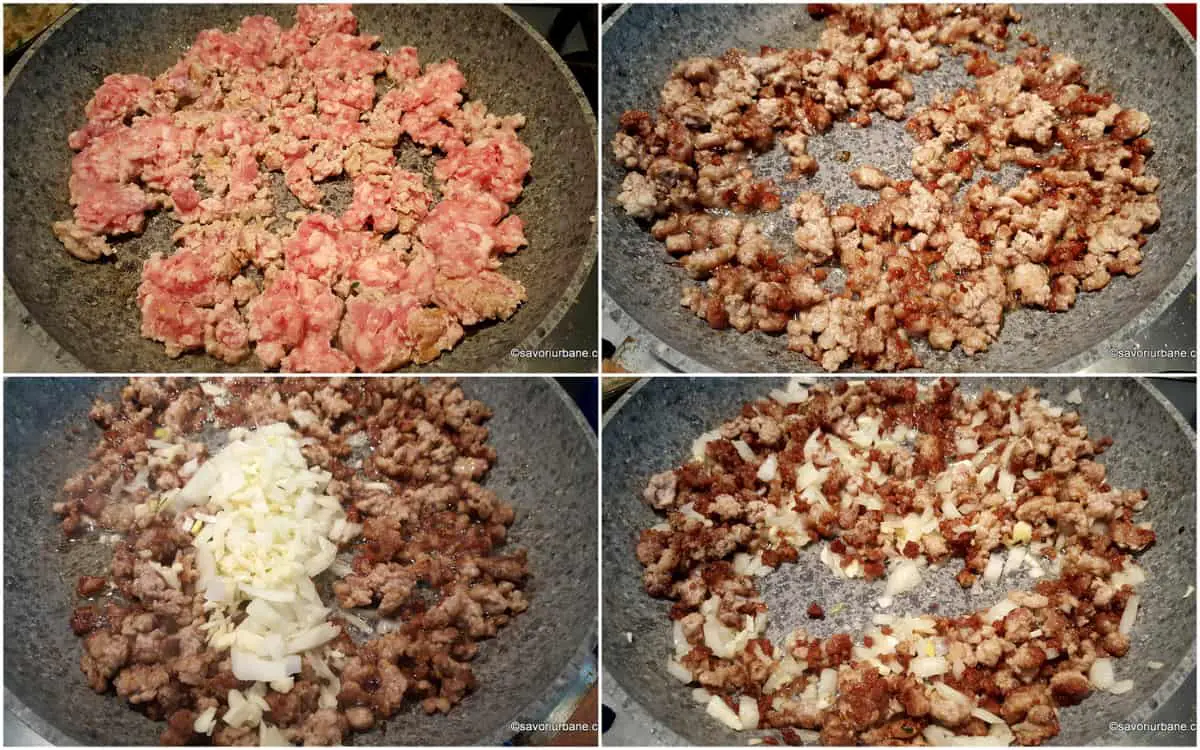 preparare sos de carne pentru umplutura cannelloni la cuptor (1)