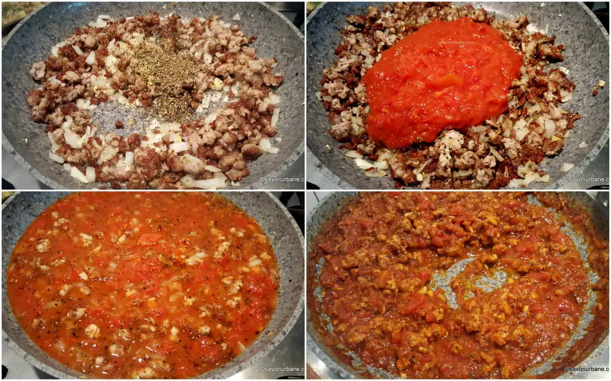 preparare sos de carne pentru umplutura cannelloni la cuptor (2)
