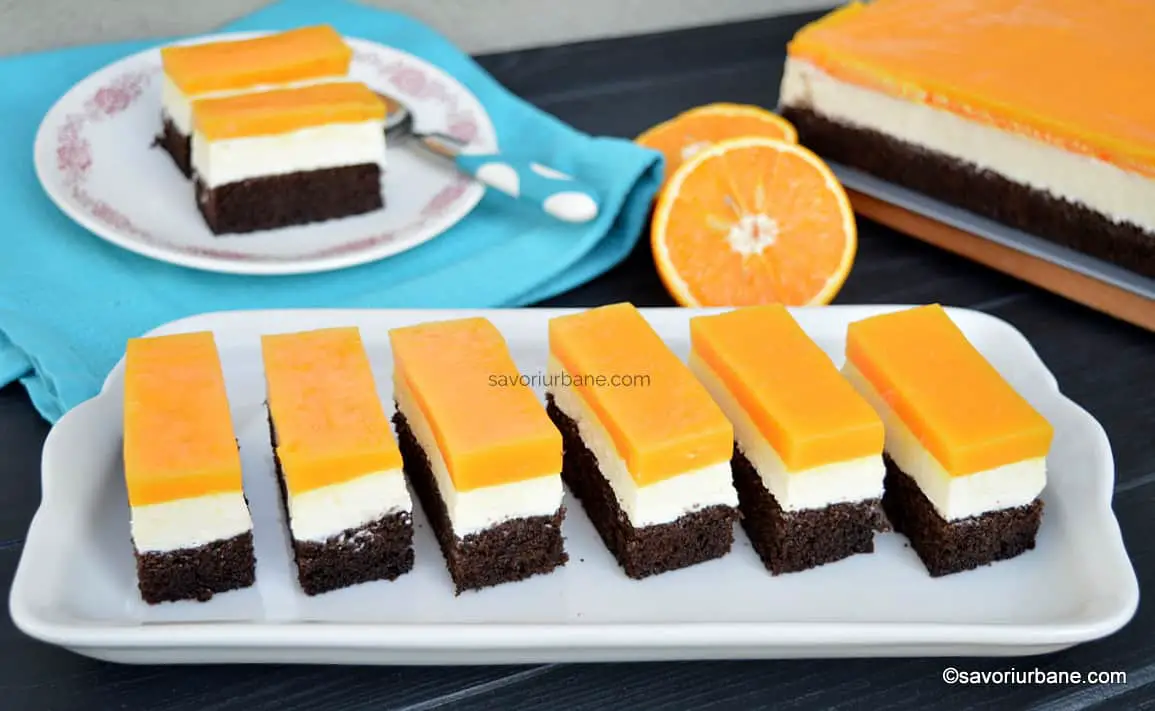 Prăjitura Fanta cu suc natural de portocale și cremă de brânză fără gelatină reteta savori urbane