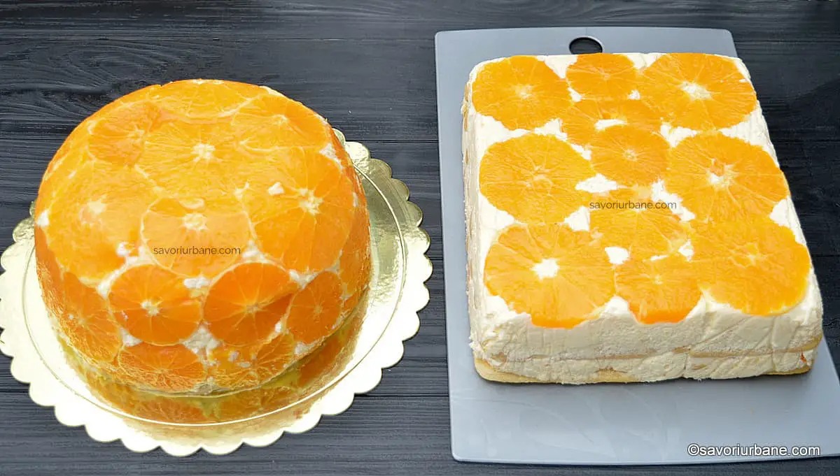 Tort cu portocale și frișcă - fără coacere - răsturnat din formă sau cratiță reteta savori urbane