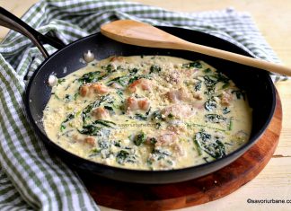 Pui florentin cu spanac, smântână, usturoi și parmezan – la tigaie Pui florentin cu spanac, smântână și usturoi - la tigaie reteta savori urbane