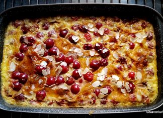 Flan cu vișine sau cireșe – cea mai simplă prăjitură deșteaptă cu fructe prajitura simpla cu visine si putina faina reteta de flan sau prajitura inteligenta