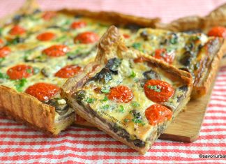 Quiche cu brânză, ciuperci și roșii – rețeta de tartă sărată cu foietaj Quiche cu brânză, ciuperci și roșii - rețeta de tartă sărată cu foietaj si gorgonzola savori urbane 1