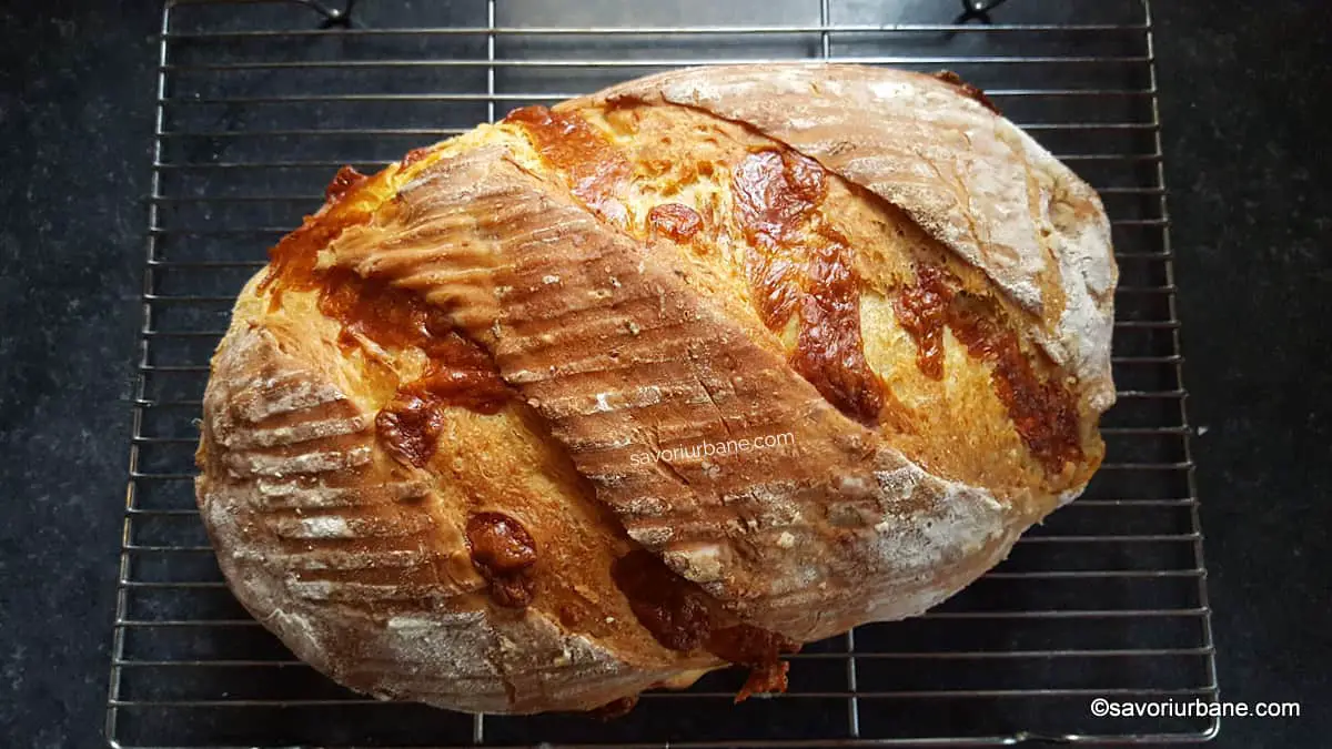 paine cu cascaval scoasa din cuptor si pusa pe grilaj pentru racorire lenta