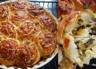Chifle cu cozi de ceapă verde, usturoi și brânză – rețeta de pâinici spiralate sau melcișori Chifle cu cozi de ceapă verde, usturoi și brânză - rețeta de pâinici spiralate savori urbane