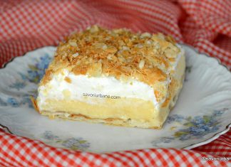 Cremșnit cu frișcă naturală și foaie sfărâmată – un altfel de cremeș Cremșnit cu frișcă naturală și foaie sfărâmată reteta savori urbane