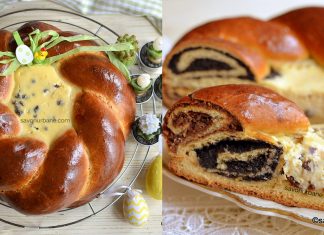 Pască 2 în 1 cu bordură împletită din cozonac umplut cu nucă și mac – pasca surpriză Pască 2 în 1 cu bordură împletită din cozonac umplut cu nucă și mac reteta savori urbane