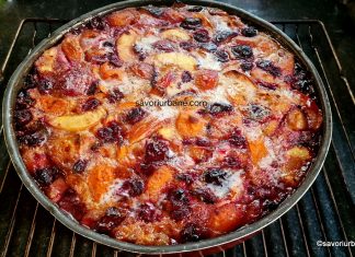 Clafoutis cu piersici, prune, vișine, cireșe, caise – rețeta de flan sau prăjitură cremoasă cu multe fructe Clafoutis cu piersici, prune, vișine, cireșe, caise - prăjitură cremoasă cu multe fructe (fără făină) savori urbane