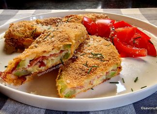 Cordon Bleu din dovlecei pane umpluți cu șuncă și cașcaval – la cuptor Cordon Bleu din dovlecei pane umpluți cu șuncă și cașcaval - la cuptor reteta savori urbane