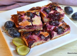 Lichiu cu prune și cremă fină de smântână – rețeta ardelenească de prăjitură cu jumătăți de prune Lichiu cu prune și cremă fină de smântână - rețeta de prăjitură cu jumătăți de prune savori urbane