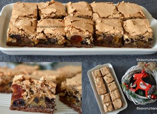 Prăjitura Crăciunița cu bezea și nucă, alune, fructe confiate (video) – cu arome de turtă dulce Prăjitură cu bezea și nucă, alune, fructe confiate - cu arome de turtă dulce reteta savori urbane