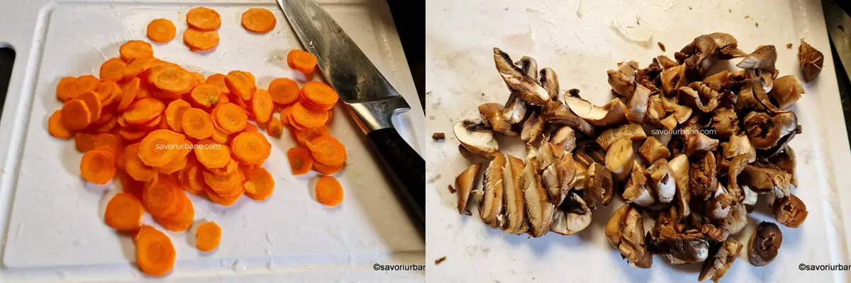 morcovi rondele si codite de ciuperci tocate