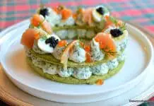 Coroniță aperitiv cu somon afumat, cremă de brânză, icre negre și roșii Coroniță aperitiv cu somon afumat, cremă de brânză, icre negre și roșii reteta savori urbane