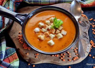 Supă cremă de linte roșie – rețeta simplă de post (vegană) Supă cremă de linte roșie - rețeta simplă de post (vegană) savori urbane