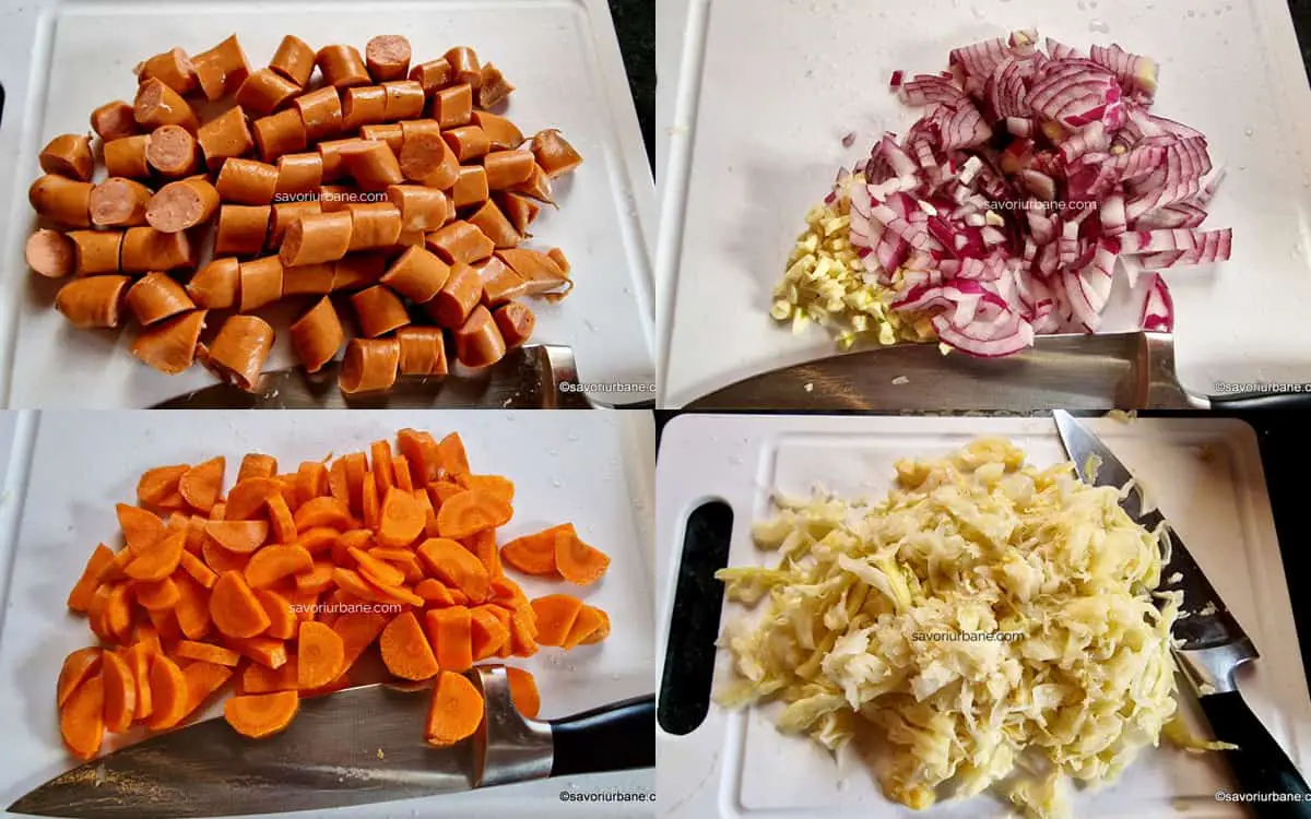 frankfurti leves cu crenvursti cartofi varza acra ingrediente pregatite