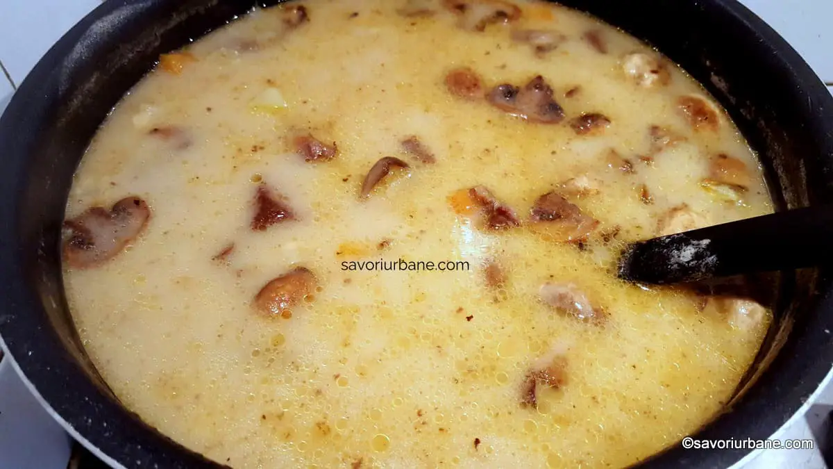 preparare ciorba stroganoff de vitel cu smantana ciuperci cartofi mustar (1)