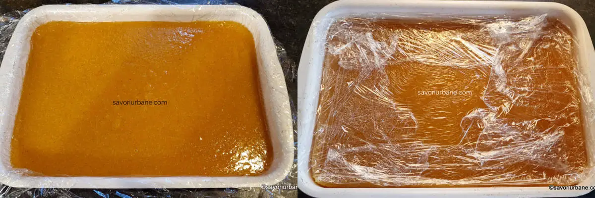 Cum se toarnă pasta de fructe în tavă pentru jeleu peltea de clementine cu portocale gutui