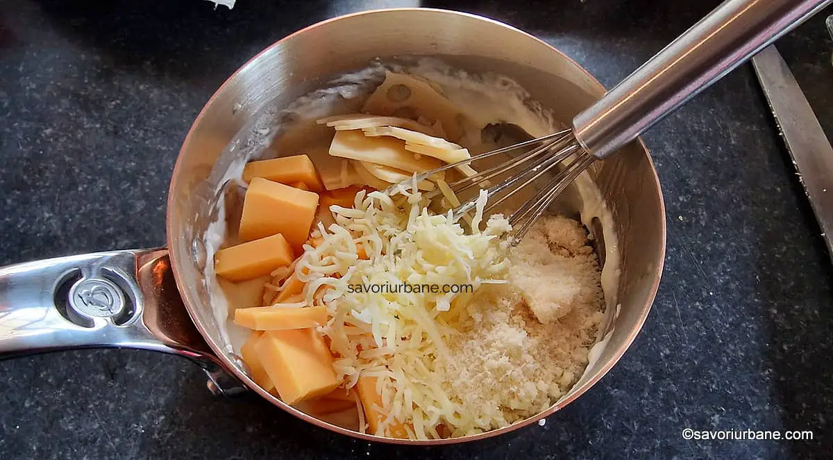 preparare reteta sos de branza cheddar emmentaler svaiter cascaval parmezan mozzarella