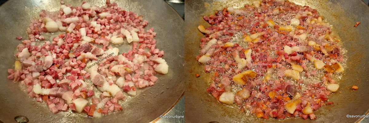 Cum se rumenesc pancetta sau guanciale, bacon pentru risotto