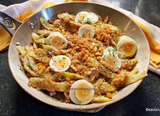 Fasole păstăi în stil polonez – rețeta de fasole verde cu pesmet rumenit în unt, à la Polonaise Fasole păstăi în stil polonez - rețeta de fasole verde cu pesmet à la Polonaise savori urbane