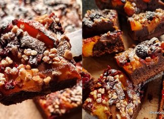 Negresă cu ciocolată și fructe (caise, piersici, cireșe, vișine, zmeură etc) – rețeta de Fruity Brownies Negresă cu ciocolată și fructe (caise, piersici, cireșe, vișine, zmeură etc) - rețeta de Fruity Brownies