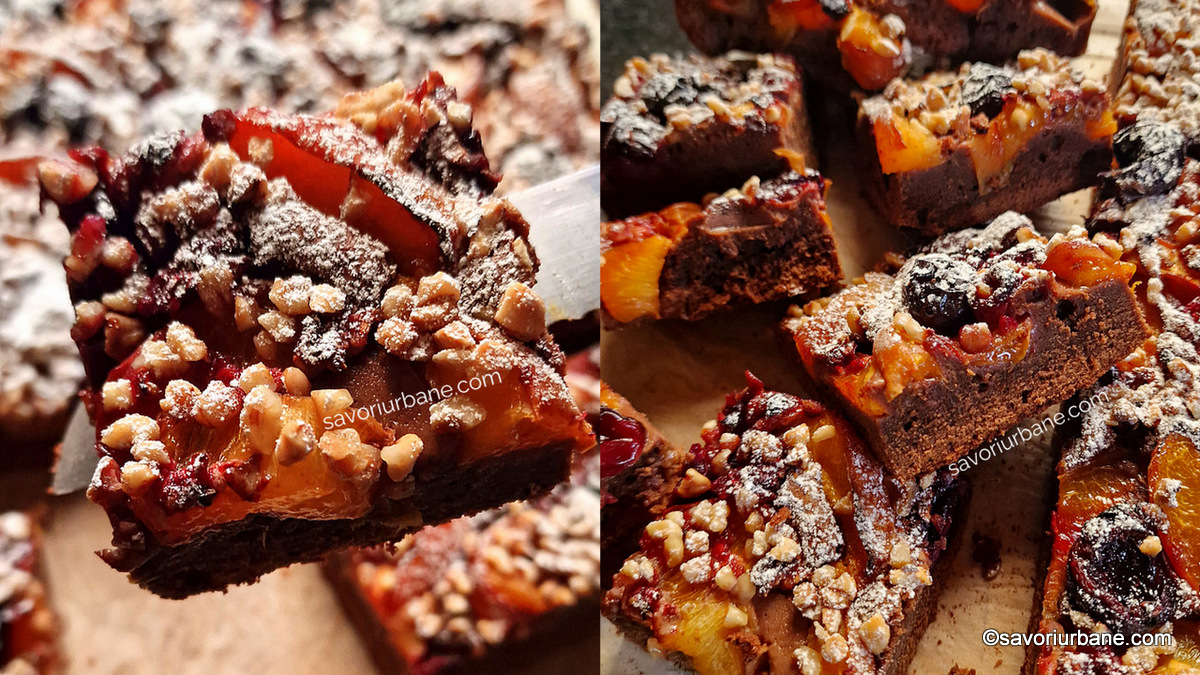 Negresă cu ciocolată și fructe (caise, piersici, cireșe, vișine, zmeură etc) - rețeta de Fruity Brownies