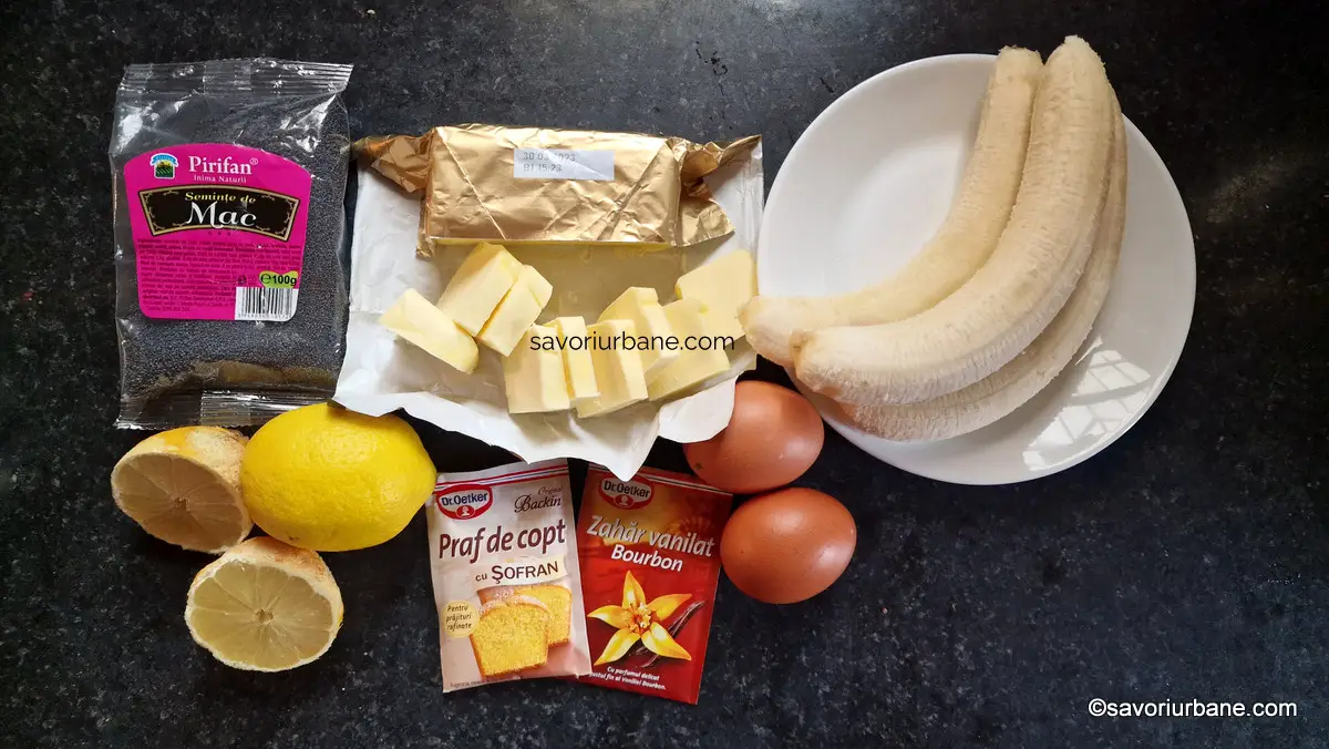 Ingrediente pentru checul cu banane, lămâie și semințe de mac