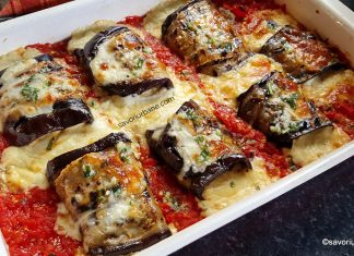 Rulouri din vinete umplute cu brânză mozzarella sau cașcaval și sos de roșii – gratinate la cuptor Rulouri din vinete umplute cu brânză mozzarella și sos de roșii - gratinate la cuptor reteta savori urbane