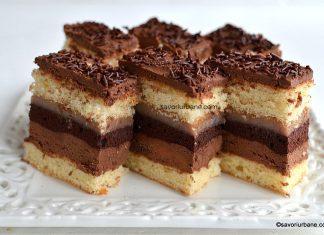 Prăjitură Maroni cu cremă de castane și ganache de ciocolată, cu foaie de bezea cu cacao Prăjitură cu cremă de castane și ganache de ciocolată, cu foaie de bezea cu cacao reteta savori urbane