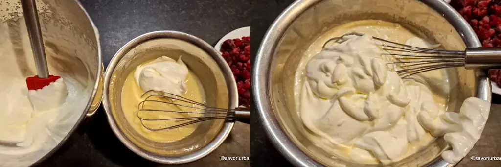 Cum se încorporează frișca bătută în crema albă pentru Tort cu cremă bavaroise 1