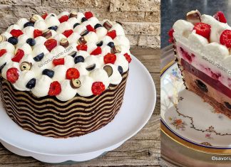 Tort cu cremă bavaroise cu ciocolată, fructe, jeleu și tapet decor (tip entremet) la Aniversarea a 10 ani de blogging Tort cu cremă bavaroise cu ciocolată, fructe, jeleu și tapet decor (tip entremet) la Aniversarea a 10 ani de blogging savori urbane
