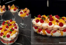 Cheesecake Melba fără coacere cu piersici, zmeură și pișcoturi (tip tiramisu) – rețeta VIDEO Cheesecake Melba fără coacere cu piersici, zmeură și pișcoturi reteta savori urbane